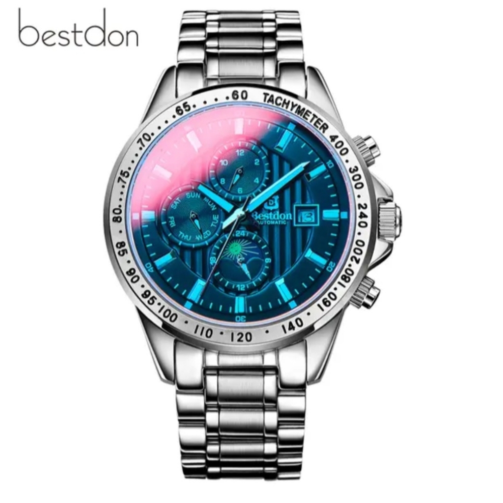 Bestdon Silver and Blue Chronograph Watch